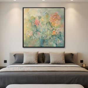 Handmade Abstract Botanical Soft Pastel Floral Oil Painting #TC034