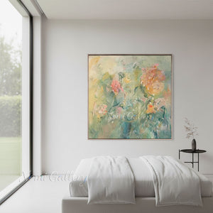 Handmade Abstract Botanical Soft Pastel Floral Oil Painting #TC034