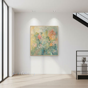 Handmade Abstract Botanical Soft Pastel Floral Oil Painting #TC034