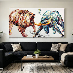 Expressionist Bull and Bear Oil Painting | Canvas Art #SS286
