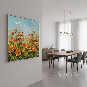 Handmade Abstract Orange California Poppy Impasto Oil Painting #TC036