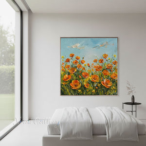 Handmade Abstract Orange California Poppy Impasto Oil Painting #TC036