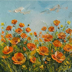 Handmade Abstract Orange California Poppy Impasto Oil Painting #TC036