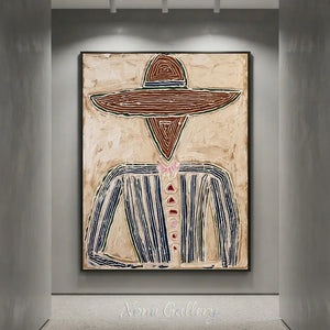 Abstract Cowboy Textured Oil Painting Vintage Canvas Art #AA002