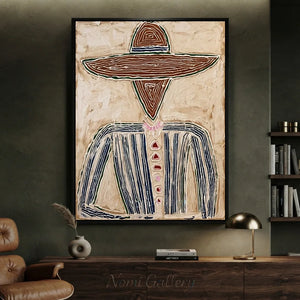 Abstract Cowboy Textured Oil Painting Vintage Canvas Art #AA002