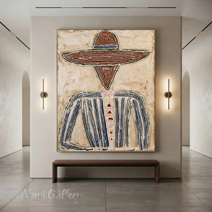 Abstract Cowboy Textured Oil Painting Vintage Canvas Art #AA002