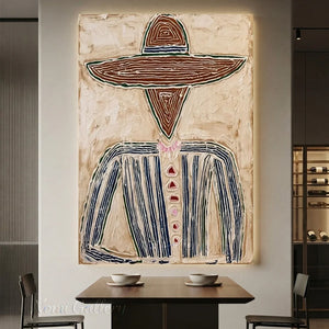 Abstract Cowboy Textured Oil Painting Vintage Canvas Art #AA002