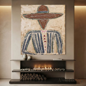 Abstract Cowboy Textured Oil Painting Vintage Canvas Art #AA002