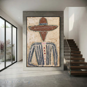 Abstract Cowboy Textured Oil Painting Vintage Canvas Art #AA002