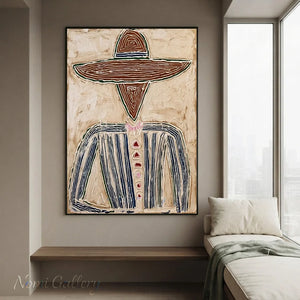 Abstract Cowboy Textured Oil Painting Vintage Canvas Art #AA002