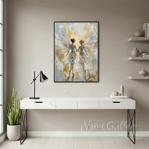 Handmade Abstract Three Women with Pink Floral Hair Canvas Art #TC016