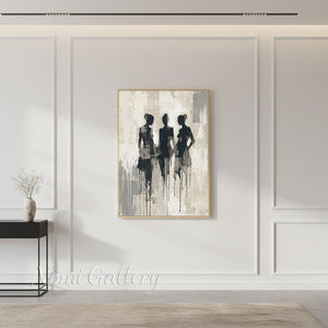 Handmade Abstract Three Women Silhouette Drip Canvas Art #TC017