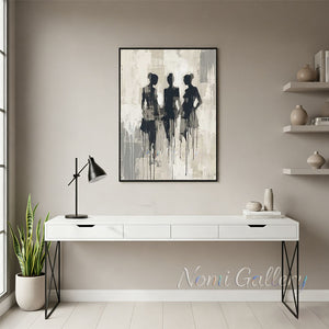 Handmade Abstract Three Women Silhouette Drip Canvas Art #TC017