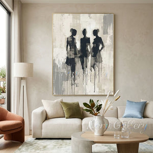 Handmade Abstract Three Women Silhouette Drip Canvas Art #TC017