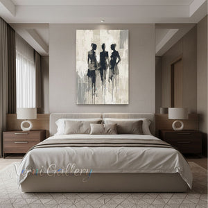 Handmade Abstract Three Women Silhouette Drip Canvas Art #TC017