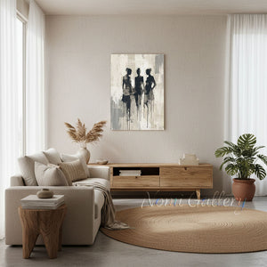 Handmade Abstract Three Women Silhouette Drip Canvas Art #TC017
