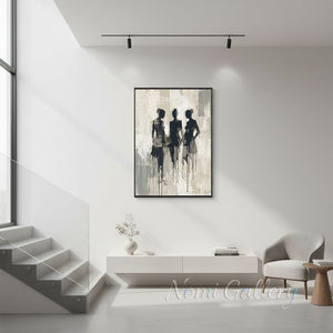 Handmade Abstract Three Women Silhouette Drip Canvas Art #TC017