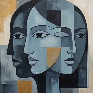 Cubism Geometric Faces Hand-Painted Abstract Figure Oil Painting #SS217