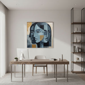 Cubism Geometric Faces Hand-Painted Abstract Figure Oil Painting #SS217