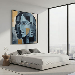 Cubism Geometric Faces Hand-Painted Abstract Figure Oil Painting #SS217