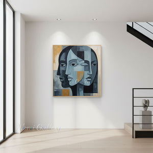 Cubism Geometric Faces Hand-Painted Abstract Figure Oil Painting #SS217