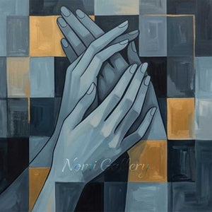 Cubism Geometric Hands Hand-Painted Abstract Textured Oil Painting #SS218