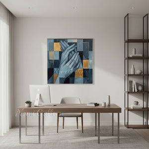 Cubism Geometric Hands Hand-Painted Abstract Textured Oil Painting #SS218