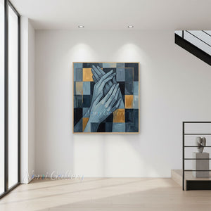 Cubism Geometric Hands Hand-Painted Abstract Textured Oil Painting #SS218