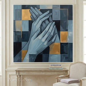 Cubism Geometric Hands Hand-Painted Abstract Textured Oil Painting #SS218