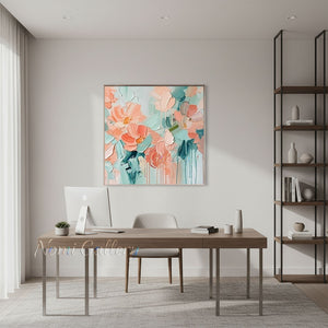 Textured Blush Pink Floral Hand-Painted Abstract Oil Painting #SS220