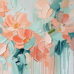 Textured Blush Pink Floral Hand-Painted Abstract Oil Painting #SS220
