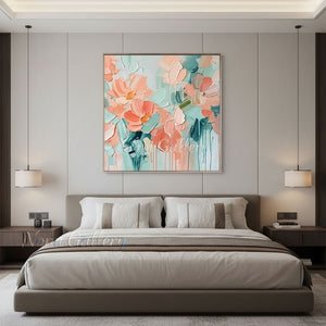 Textured Blush Pink Floral Hand-Painted Abstract Oil Painting #SS220