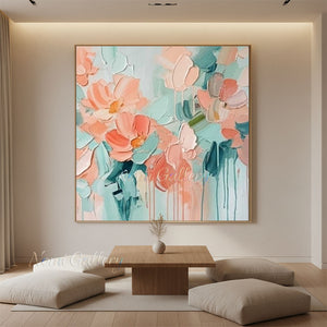 Textured Blush Pink Floral Hand-Painted Abstract Oil Painting #SS220