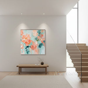 Textured Blush Pink Floral Hand-Painted Abstract Oil Painting #SS220