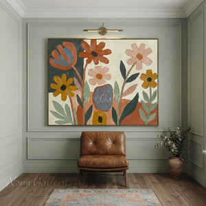 Large Modern Abstract Floral Oil Painting | Handmade Canvas Art #AA011