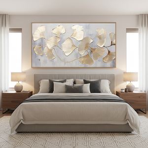 Golden Ginkgo Abstract Wall Art | Textured Floral Oil Painting #SS109