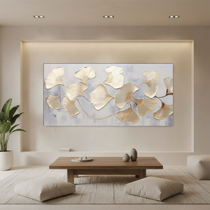 Golden Ginkgo Abstract Wall Art | Textured Floral Oil Painting #SS109