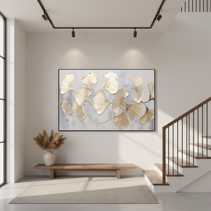 Golden Ginkgo Abstract Wall Art | Textured Floral Oil Painting #SS109