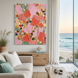 Textured Boho Floral Wall Art for Living Room Decor #SS252