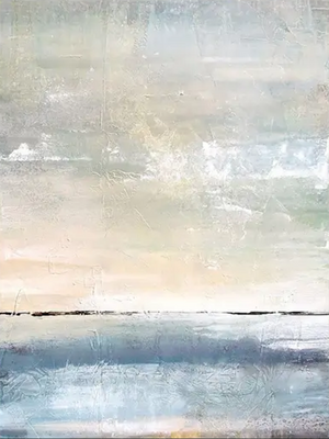 Large Abstract Ocean Oil Painting - Blue & Sand Textured Wall Art #SS079