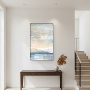Large Abstract Ocean Oil Painting - Blue & Sand Textured Wall Art #SS079