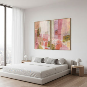 Handmade Abstract Pastel Oil Painting - Diptych Art #SS302