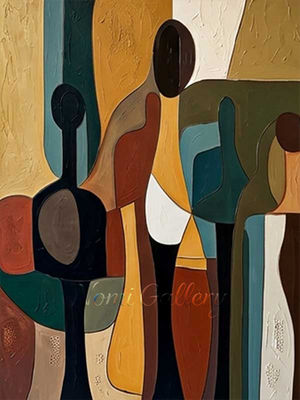 Mid-Century Abstract Figure Wall Art | Retro Canvas Painting #SS166