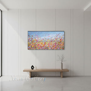 100% Hand-Painted Textured Pink Flower Field Art #SS288