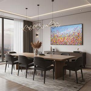 100% Hand-Painted Textured Pink Flower Field Art #SS288