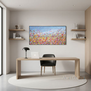 100% Hand-Painted Textured Pink Flower Field Art #SS288