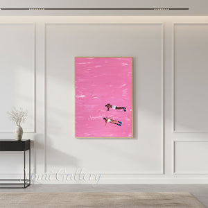 Handmade Abstract Pink Ocean Swimmer Canvas Painting #SS256