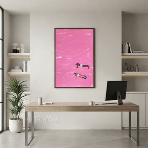 Handmade Abstract Pink Ocean Swimmer Canvas Painting #SS256