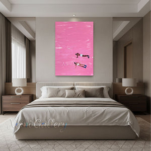 Handmade Abstract Pink Ocean Swimmer Canvas Painting #SS256