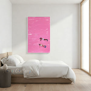 Handmade Abstract Pink Ocean Swimmer Canvas Painting #SS256